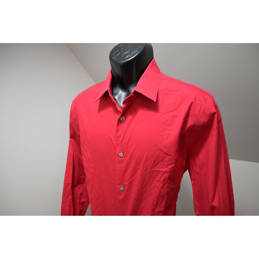 Express 1MX Dress Shirt Mens Large Red Extra Slim Fit Long Sleeve Button Down